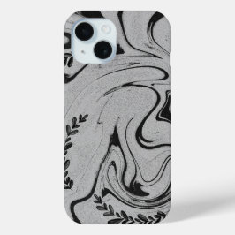Elegant Black and White Marble Leaf Swirl iPhone 1