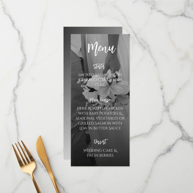 Elegant Black And White Wedding Menu (Frente/Verso In Situ)