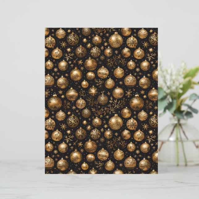 Elegant Black & Gold Christmas Ornament Paper (Em pé/Frente)