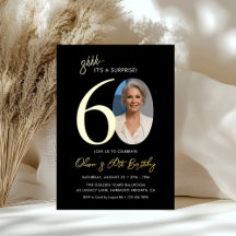 Elegant Black Gold Surprise 60th Birthday Photo