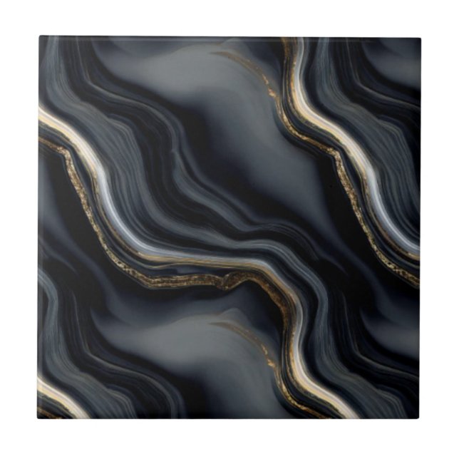 Elegant Black Marble and Gold Veins Abstract  (Frente)