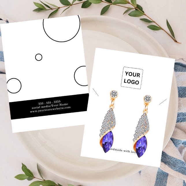 Elegant Black White Earing Necklace Display Card (Criador carregado)