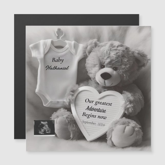 Elegant Black & White Pregnancy Announcement Card (Frente/Verso)