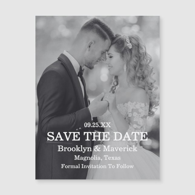 Elegant Black & White Save The Date Photo Magnetic (Frente)