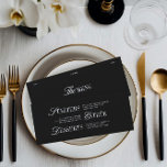 Elegant Black & White Wedding Dinner Menu Card<br><div class="desc">This sophisticated wedding menu card showcases a timeless black background with crisp white typography, blending modern minimalism with classic elegance. Ideal for black-tie receptions, city loft weddings, or contemporary formal celebrations, this design coordinates perfectly with the full Sabrina wedding stationery suite. Fully customizable — edit the menu, names, and date...</div>