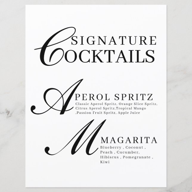 Elegant Black & White Wedding Signature Cocktails (Frente)