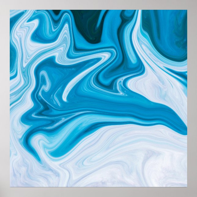 Elegant Blue Abstract Ripple | Poster (Frente)
