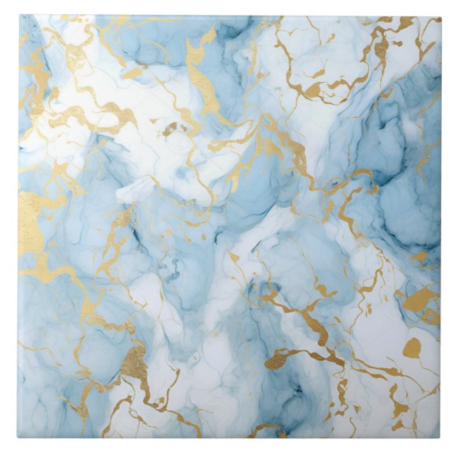 Elegant Blue And White Gold Marble Pattern  (Frente)