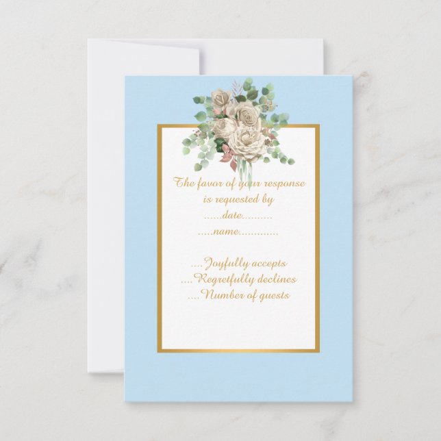 ELEGANT BLUE  FLORAL BRANCO  RSVP PERSONALIZADO (Frente)