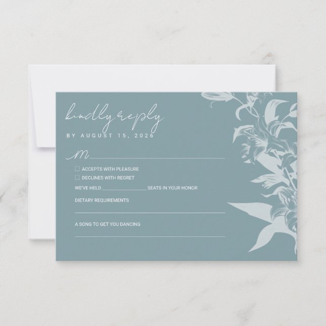 Elegant Blue Floral Wedding RSVP Card (Frente)
