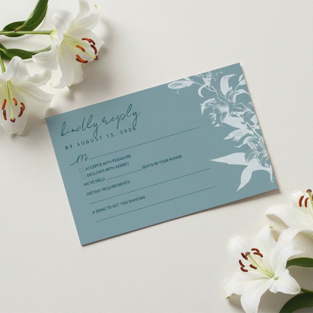Elegant Blue Floral Wedding RSVP Card (Criador carregado)