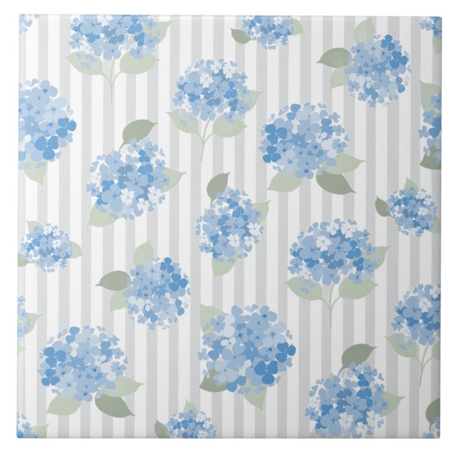 Elegant Blue Hydrangea Pattern Gray Stripe  (Frente)