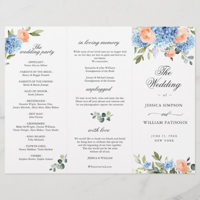 Elegant Blue Hydrangea Wedemony Program (Frente)