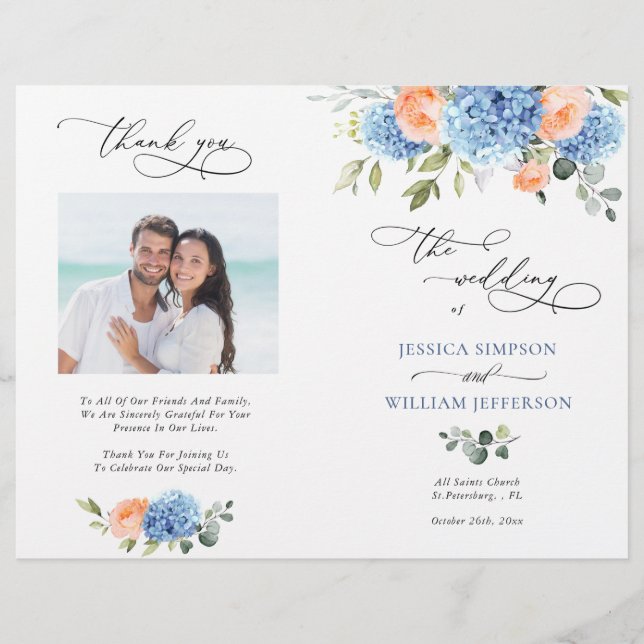 Elegant Blue Hydrangea Wedemony Program (Frente)