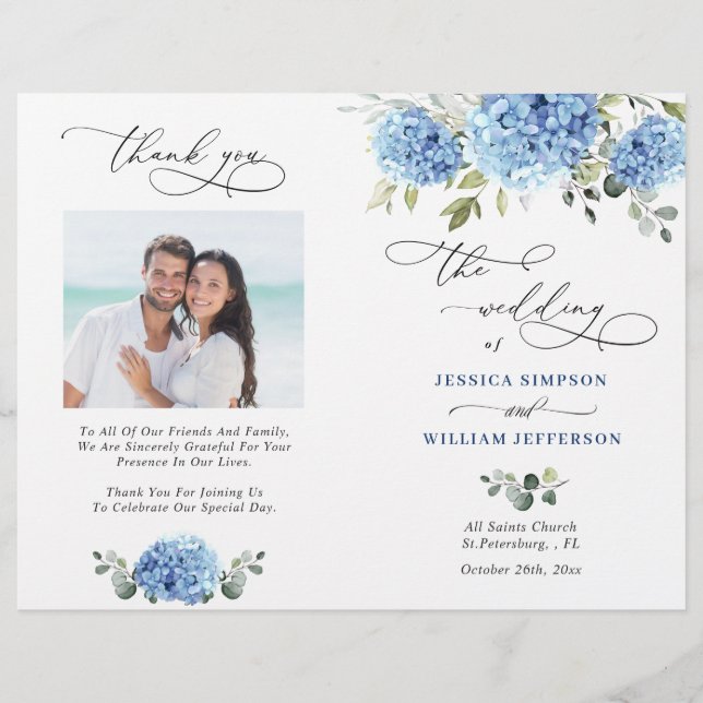 Elegant Blue Hydrangea Wedemony Program (Frente)