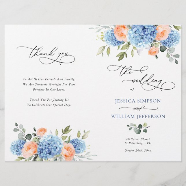 Elegant Blue Hydrangea Wedemony Program (Frente)
