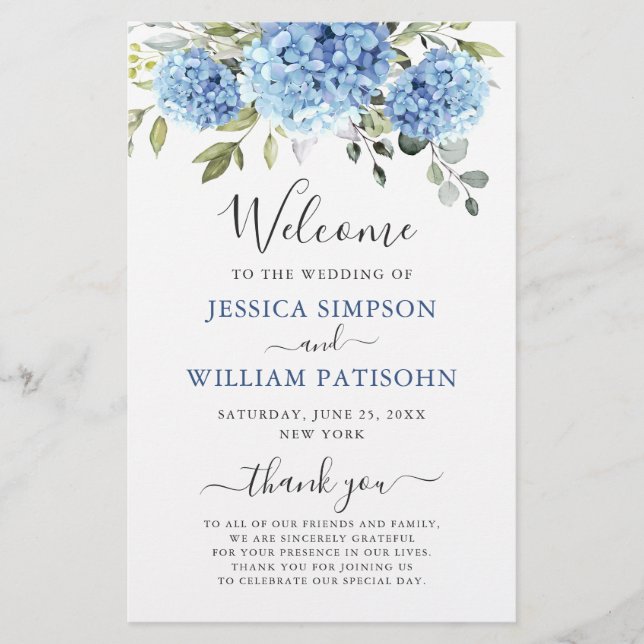 Elegant Blue Hydrangea Wedemony Program (Frente)