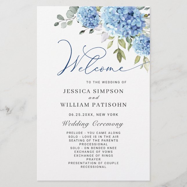 Elegant Blue Hydrangea Wedemony Program (Frente)