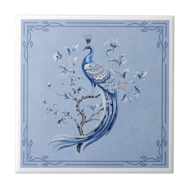 Elegant Blue Peacock Ceramic Tile (Frente)