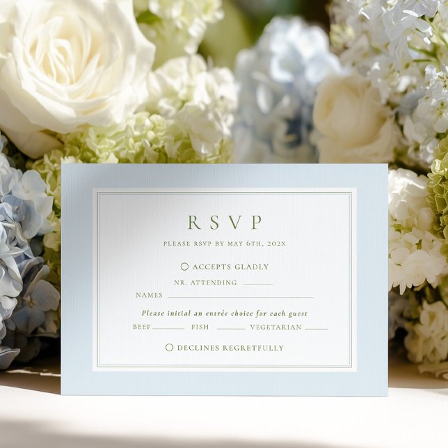 Elegant Blue & Sage  Wedding RSVP Card (Criador carregado)