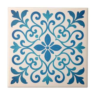 Elegant Blue & Turquoise Mediterranean Floral V2