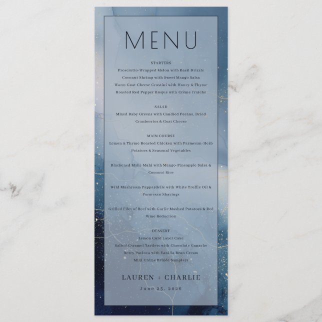 Elegant Blue Watercolor Menu (Frente)