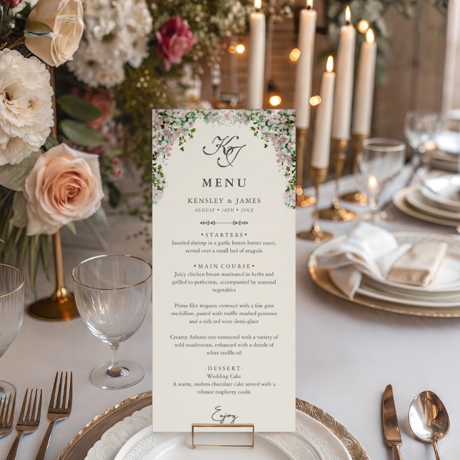 Elegant Blush Garden Wedding Dinner Menu (Criador carregado)