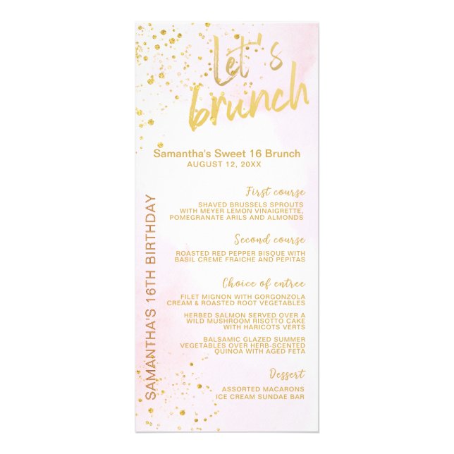 Elegant Blush Pink & Gold Sweet 16 Menu  (Frente)
