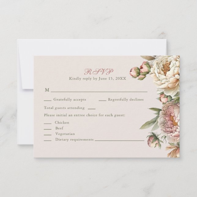 Elegant Blush Watercolor Peonies RSVP Card (Frente)