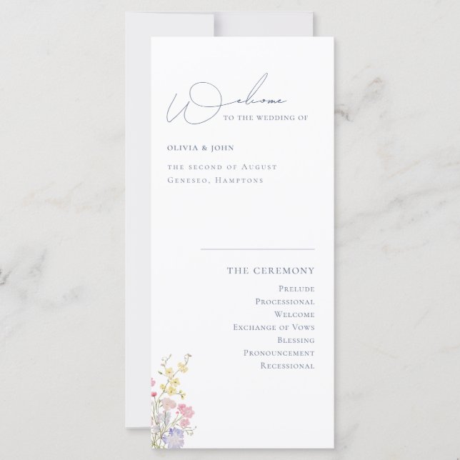 Elegant Boho Chic Wildflowers Wedding Program (Frente)