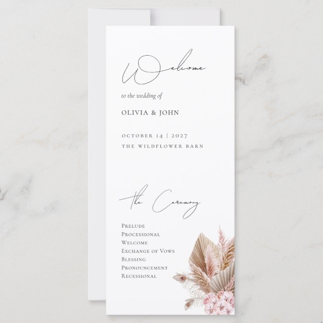 Elegant Boho Pampas Grass Wedding Program (Frente)