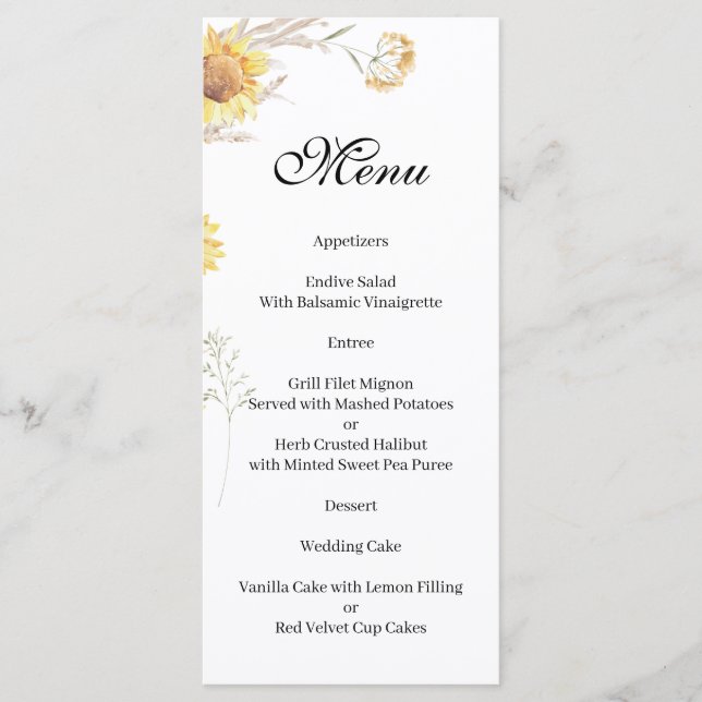 Elegant Boho sunflower Menu (Frente)