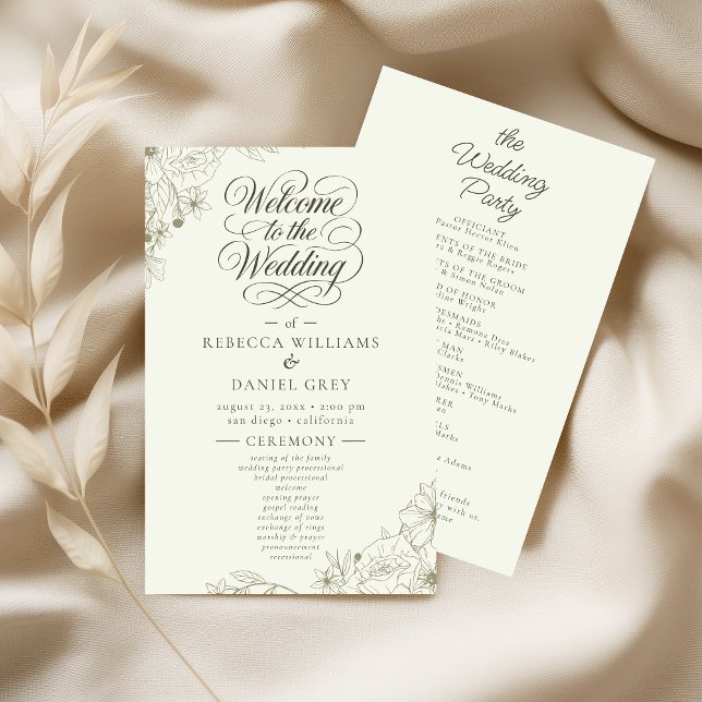 Elegant Botanical Wedding Ceremony Program Sign (Criador carregado)