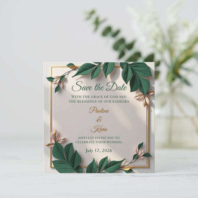 Elegant Botanical Wedding Invitation (Em pé/Frente)