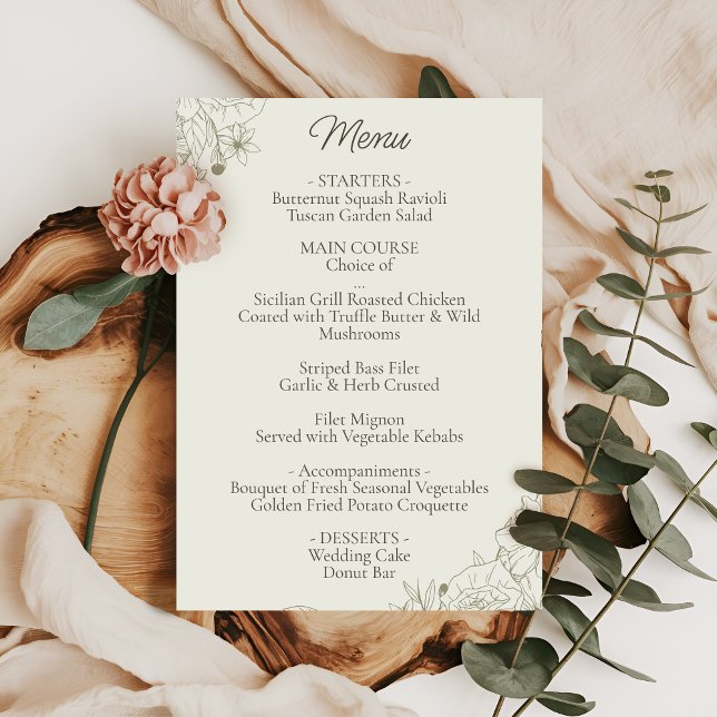 Elegant Botanical Wedding Reception Menu Card (Criador carregado)