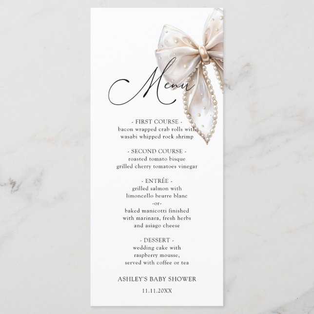 Elegant Bow Baby Shower Menu (Frente)