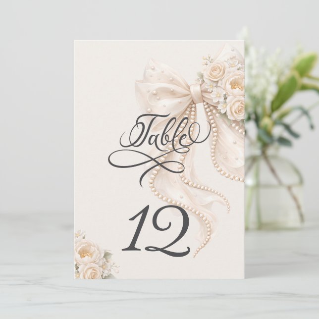 Elegant Bow Floral Table Number (Em pé/Frente)