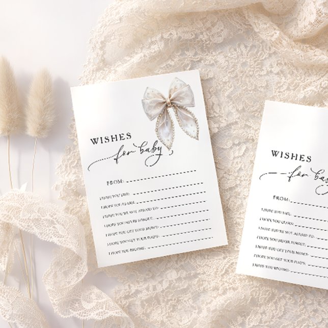 Elegant Bow Wishes For Baby Advice Game Card (Criador carregado)