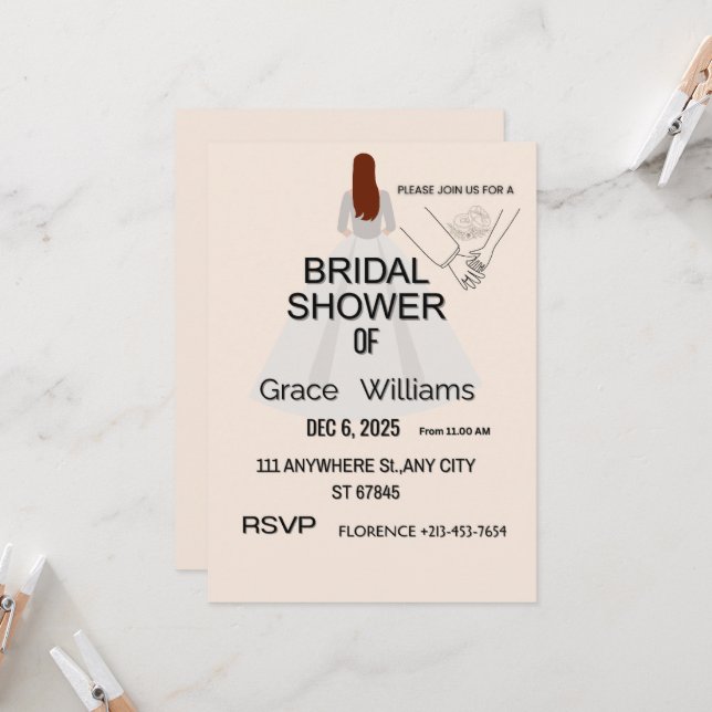Elegant Bridal Shower Invitation | Printable & Cus (Frente/Verso In Situ)