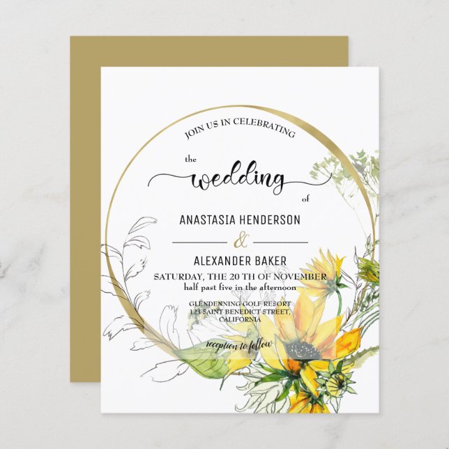Elegant Budget Invitation to wedding ceremony. (Frente/Verso)