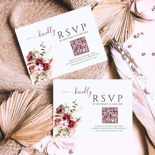 Elegant Burgundy & Blush Floral Wedding RSVP Card (Criador carregado)