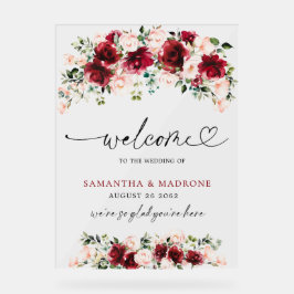Elegant Burgundy Blush Rose Floral Wedding Welcome