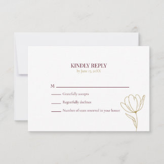 Elegant Burgundy Floral Wedding RSVP Card