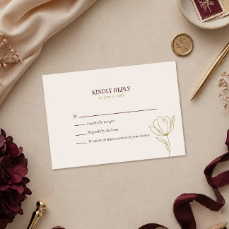 Elegant Burgundy Floral Wedding RSVP Card