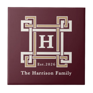 Elegant Burgundy Greek Key Monogram Custom