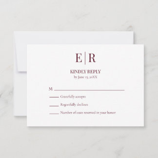 Elegant Burgundy Monogram Wedding RSVP Card