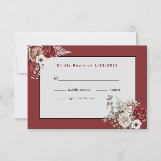 Elegant Burgundy Rosa Wedding (sem refeição) RSVP (Frente)