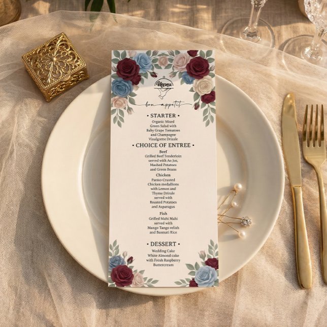 Elegant Burgundy Roses Wedding Menu (Criador carregado)