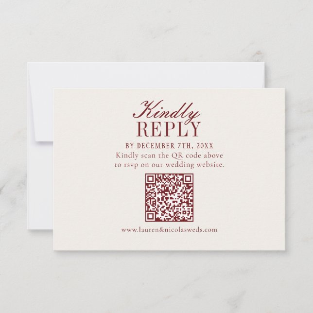Elegant Burgundy Wedding QR Code RSVP Card (Frente)
