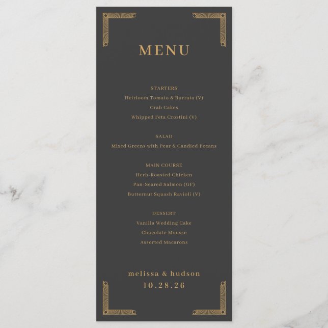 Elegant Charcoal Gold Menu (Frente)